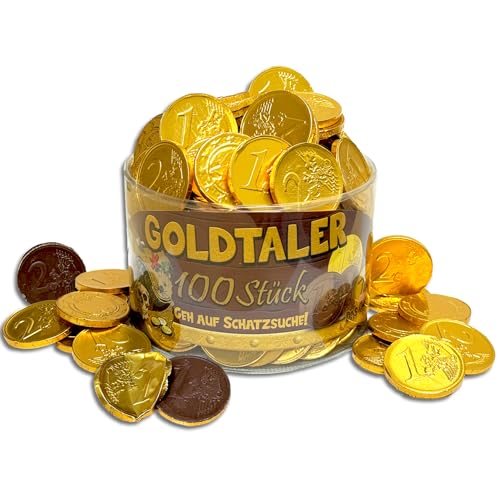 Schoko-Goldtaler Euromünzen für Kindergeburtstag Schatzsuche Karneval Fasching Wurfmaterial, 100 Stück in der Dose, Original von Tise Süsswaren von Tise Süsswaren