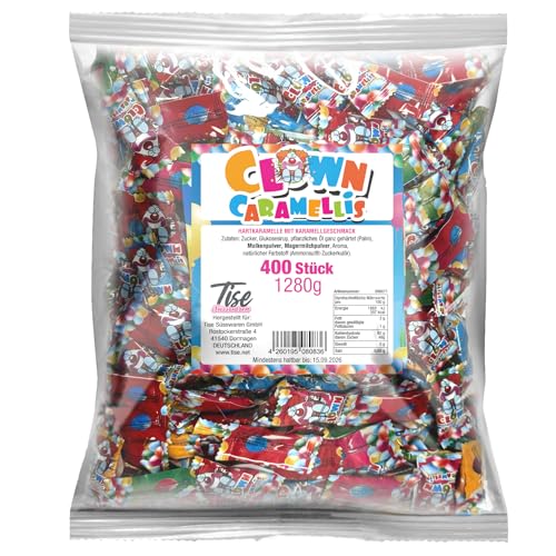 Tise Clown Caramellis 400 stk. (1280g) Hartkaramelle Wurfmaterial für Karneval und Fasching von Tise Süsswaren