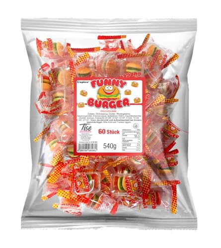 Tise Funny Burger Fruchtgummi KLEIN 60x9g (540 g), Wurfmaterial für Karneval & Fasching von Tise Süsswaren