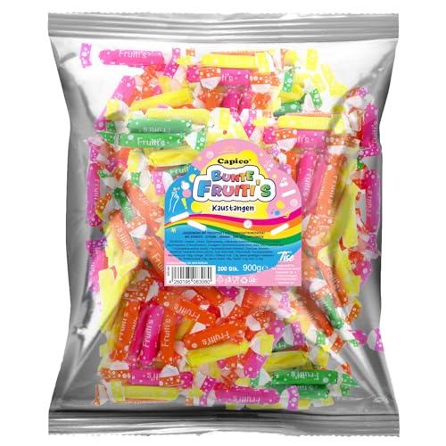 Tise Süsswaren Bunte Fruitis Kaustangen Kaubonbon für Wurfmaterial, Karneval, Fasching (900g, 200 Stück) von Tise Süsswaren
