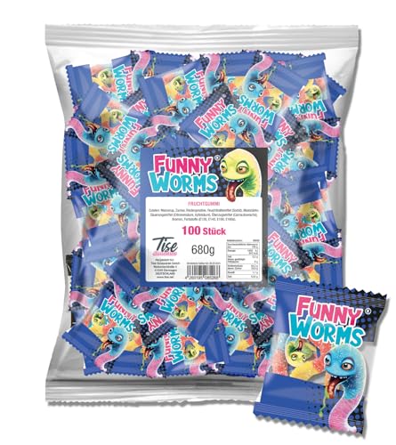 Tise Süsswaren Funny Worms Fruchtgummi Wurfmaterial Karneval Fasching Geburtstage Events Veranstaltungen Partys Giveaway Kindergeburtstag Hochzeit, 100 Stück von Tise Süsswaren