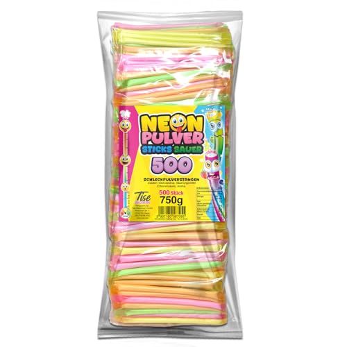 Tise Süsswaren Neon Pulversticks Karneval Fasching Wurfmaterial Brause Pulver Stangen Schleckpulver, 500 Stück (750g) von Tise Süsswaren