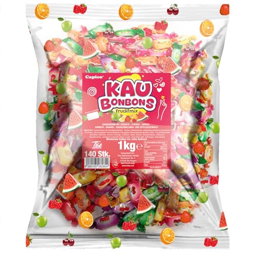 Tise Süsswaren Soft Kaubonbons Fruchtmix (1Kg) Wassermelone Kirsche Apfel Orange Himbeere Wurfmaterial Karneval Giveaway von Tise Süsswaren