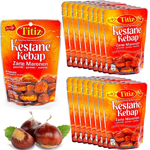 Titiz (18x125g Super Vorteilspaket) Gekochte Essfertig Esskestanien Zarte Maronen- Edelkastanien Vegan, Ungesüßt, glutenfreie Maronen von Titiz