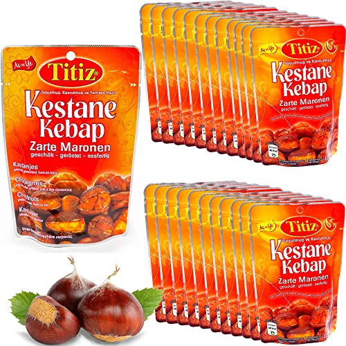 Titiz (24x125g Partypaket) Gekochte Essfertig Esskestanien Zarte Maronen- Edelkastanien Vegan, Ungesüßt, glutenfreie Maronen von Titiz