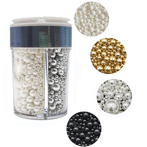 4 in 1 Kuchen Dekoration 160g perle Zucker streusel Perlen Tortenaufsätze Zuckerstreusel für Hochzeiten und tägliche Kuchendekorationen Geburtstagskuchen(Weiß, Super Goldene, Silber, Schwarz) von Tmade