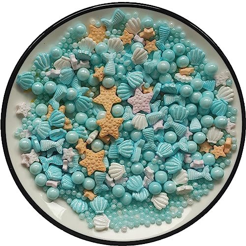 Blau Ozean-Meerjungfrau-Süßigkeits-Streusel | Seestern-Dessert streusel| Shell-Kuchen-Cupcake-Topper | Perlen-Plätzchen-Dekorationen | Süße Persönlichkeiten Zucker streusel zum Dekorieren von Kuchen von Tmade