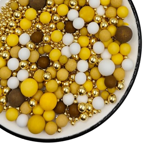 Essbare Kuchen Dekoration Perle Zucker streusel weiße Perlen Tortenaufsätze Zuckerstreusel für Hochzeiten und tägliche tortendeko Geburtstagskuchen(Kaffee & Gelb & Weiß & Gold) von Tmade