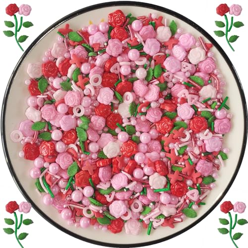Essbare Valentinstag Rosen Garten Zucker Streusel Herz Kuchen Cupcake Toppers Perlen Kekszutaten Süßigkeitenstreusel für die tägliche Kuchendekoration von Tmade