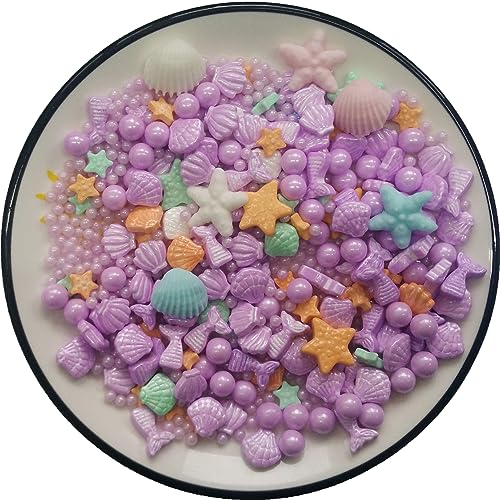 Essbare Violett Ozean-Meerjungfrau-Süßigkeits-Streusel Seestern-Dessert streusel Shell-Kuchen-Cupcake-Topper Perlen-Plätzchen-Dekorationen Süße Zucker streusel zum Dekorieren von Kuchen von Tmade