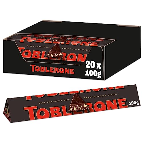 Toblerone Dunkel 20 x 100g, Dunkle Schweizer Schokolade mit Honig- und Mandelnougat von Toblerone