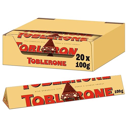 Toblerone Schokolade 20 x 100g, Feine Schweizer Milchschokolade mit Honig- und Mandelnougat von Toblerone