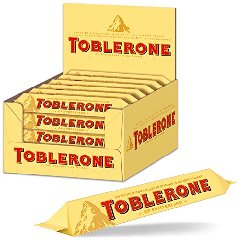 Toblerone Schokolade Riegel - Feine Schweizer Milchschokolade mit Honig- und Mandelnougat - Thekendisplay - 24 Riegel à 35g von Toblerone