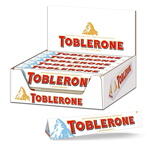 Toblerone weiße Schokolade 20 x 100g, Feine weiße schweizer Schokolade mit Honig- und Mandelnougat Toblerone weiße Schokolade 20 x 100g, Feine weiße schweizer Schokolade mit Honig- und Mandelnougat von Toblerone