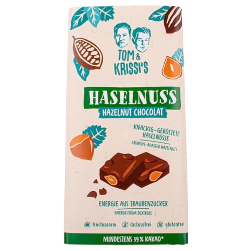 Tom & Krissi's Vollmilch-Schokolade mit ganzen Haselnüsse, Nuss-Schokolade mit Traubenzucker 90g - lactose-, fructose- und glutenfrei von Tom & Krissi's