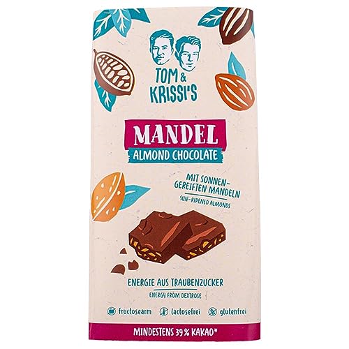 Tom & Krissi's Vollmilch-Schokolade mit gesplitterten Mandeln, Mandel-Schokolade mit Traubenzucker 90g - lactose-, fructose- und glutenfrei von Tom & Krissi's