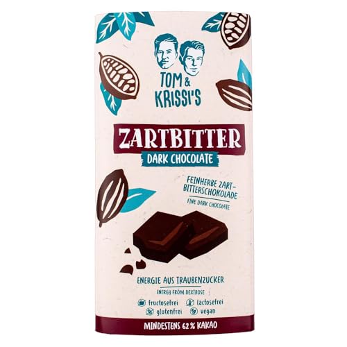 Tom & Krissi's Zartbitter-Schokolade mit Traubenzucker 90g - lactose-, fructose-, glutenfrei und vegan (Zartbitter Pur) von Tom & Krissi's