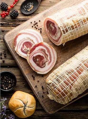 Tomassoni Italienisch Gerollter Schweinebauch Scheiben 250g, Pancetta di maiale arrotolata, glutenfreiund laktosefrei, 100% italienisches Handwerksprodukt, gourmet-spezialitäten, vakuumverpackte von Tomassoni