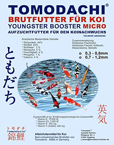 Brutfutter, Koifutter, Jungkoifutter, Aufzuchtfutter Tosai, Koibrutfutter Tomodachi Youngster-Booster MICRO, Energiefutter für den Koinachwuchs, 0,3mm - 0,6mm Pelletgröße, 5kg Sack von Tomodachi