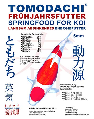 Frühjahrsfutter, Energiefutter für Koi, Koifutter langsam sinkend mit arktischem Fischmehl , Fischöl und Krillmehl, sehr energiereich, gut verdaulich bei Kälte, Tomodachi Frühjahrsfutter 5mm 15kg von Tomodachi