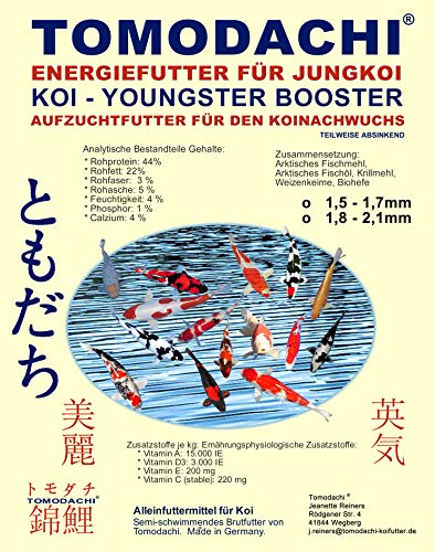 Koifutter, Jungkoifutter, Brutfutter für Koi, Aufzuchtfutter Tosai, Koibrutfutter Tomodachi Youngster-Booster Energiefutter für den Koinachwuchs, 1,8mm - 2,1mm Pelletgröße, 15kg Sack von Tomodachi