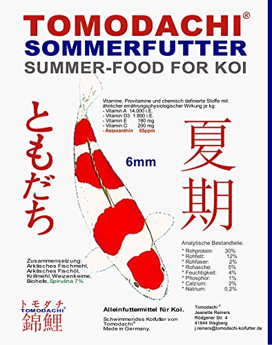 Koifutter, Sommerfutter energiereich, hochverdaulich, Premium Koischwimmfutter , Mega Wachstum, toller Körper, brilliante Farben der Koi, Spirulina, Astax, wertvolle arktische Rohstoffe 6mm 15kg von Tomodachi