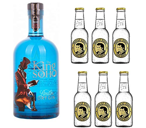 The KING of Soho London Dry Gin a 0,7l + 6 Flaschen Thomas Henry Tonic Water a 0,2L inc. 0.90€ MEHRWEG Pfand von Tonic Water