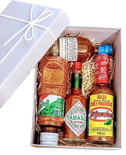 Chili-Geschenkbox: Salsa Tabasco & Yucateco & Chilli Tajín & Alvarado Hot Chipotle von Tooludic