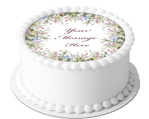 1 x A4-Dekor-Zuckerguss-Blatt bedruckt mit personalisiertem Bild von Wildblumen und Schmetterlingen, 19,1 cm Durchmesser, perfekt für größere Kuchen 1 x A4-Dekor-Zuckerguss-Blatt bedruckt mit personalisiertem Bild von Wildblumen und Schmetterlingen, 19,1 cm Durchmesser, perfekt für größere Kuchen von Top That
