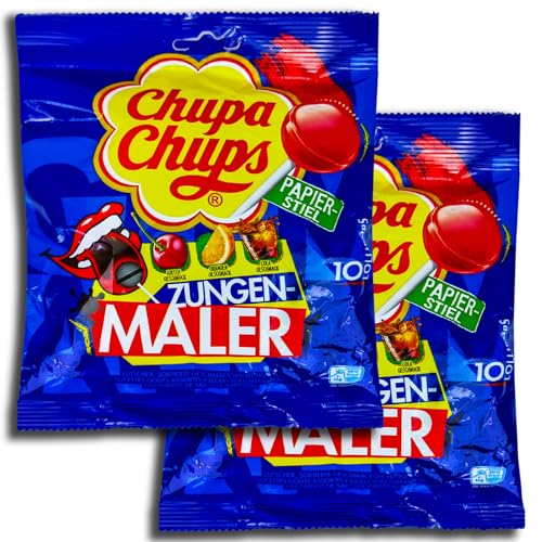 2 er Pack Chupa Chups Zungenmaler 2 x 10er -einzeln verpackte zungenfärbende Lollis mit Cola-, Orange- oder Kirschgeschmack von TopDeal