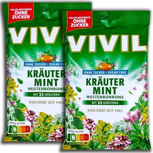 2 er Pack Vivil Hustenbonbons Kräuter-Mint ohne Zucker 2 x 120 g von TopDeal