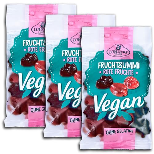 3 er Pack Lühders Vegan Fruchtgummi Rote Früchte 3 x 80g Gelatinefrei von TopDeal