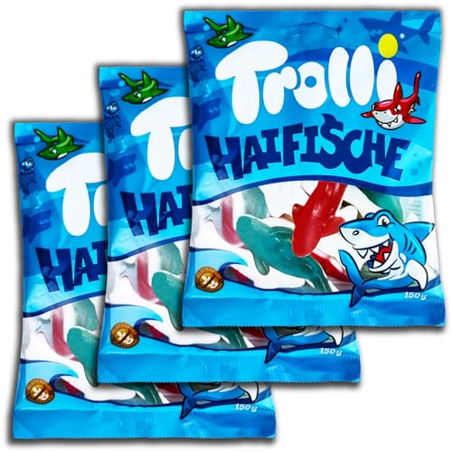 3 er Pack Trolli Haifische 3 x 150g Haie aus Fruchtgummi und Schaumzucker von TopDeal