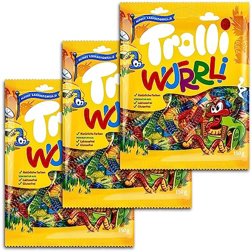 3 er Pack Trolli Wurrli 3 x 150g bunte Fruchtgummi-Würmer von TopDeal