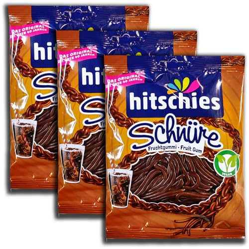 3 er Pack hitschies Schnüre Cola 3 x 125 g Fruchtgummi-Schnüre mit Cola-Geschmack von TopDeal