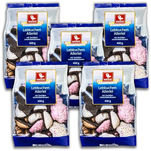 5 er Pack Weiss Lebkuchen Allerlei mit Zartbitter Schokolade 5 x 400 g von TopDeal