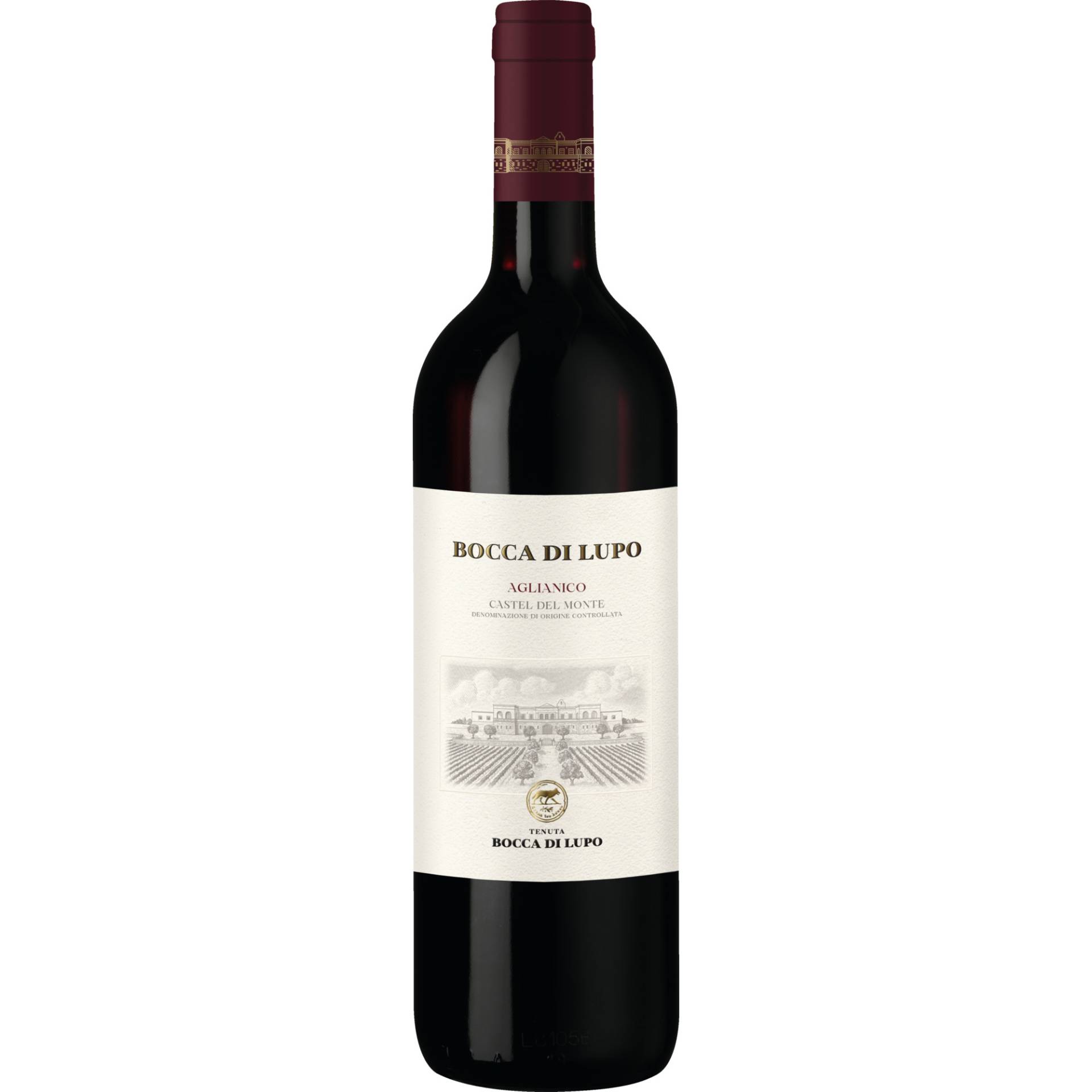 Bocca di Lupo Aglianico, Castel del Monte DOC, Apulien, 2020, Rotwein von Tormaresca S.A.R.L., San Pietro Vernotico (BR), Italien