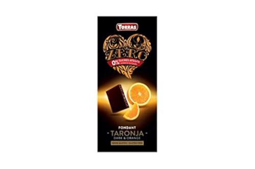 Torras Zero Schokolade, Schokolade ohne Zuckerzusatz, Dunkle Schokolade mit Orangenstückchen, Tafel (125g) von Torras