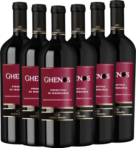 Ghenos Primitivo di Manduria DOC Torrevento Rotwein 6 x 0,75l VINELLO - 6 x Weinpaket inkl. kostenlosem VINELLO.weinausgießer von Torrevento