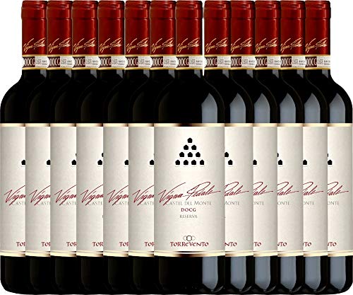 VINELLO 12er Weinpaket - Vigna Pedale Castel del Monte Riserva DOCG 2016 - Torrevento mit einem VINELLO.weinausgießer | 12 x 0,75 Liter von Torrevento
