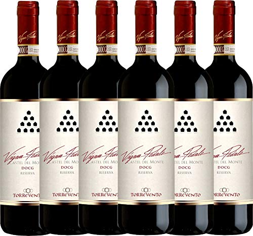 VINELLO 6er Weinpaket - Vigna Pedale Castel del Monte Riserva DOCG 2016 - Torrevento mit einem VINELLO.weinausgießer | 6 x 0,75 Liter von Torrevento