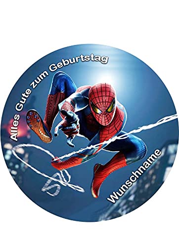 Spiderman mit Wunschname, Essbares Foto für Torten, Tortenbild, Tortenaufleger Ø 20cm - Super Qualität, 08500 von Torten-colorful 7/24