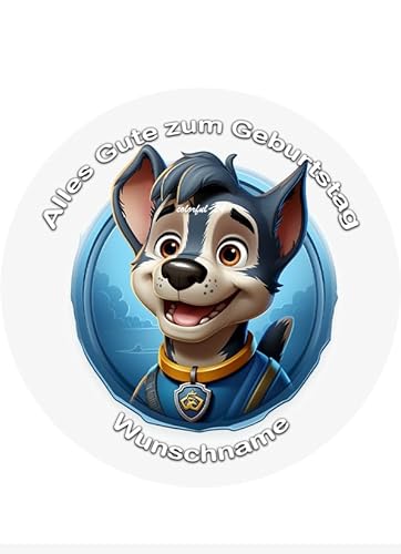 Tortenbild-Wunschname, Hund, Dog, Zuckerbild, Essbares Foto für Torten, Tortenbild, angelehnt an Paw Patrol Tortenaufleger Ø 20cm - Super Qualität, 04600 von Torten-colorful 7/24