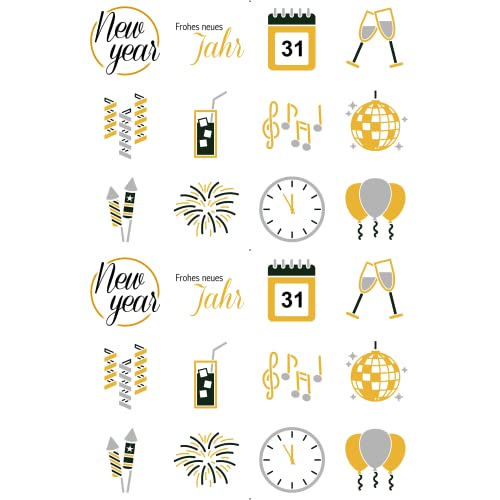 Bedruckte Oblaten rund - Silvester in verschiedenen Größen und Papier (Oblatenpapier Premium, 24 Stück x 4cm Durchmesser) von Tortenbild