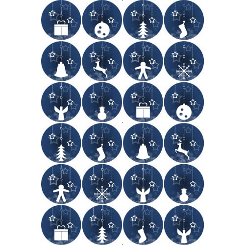 Bedruckte Oblaten rund - Weihnachtsmotiv blau in verschiedenen Größen und Papier (Oblatenpapier Premium, 24 Stück x 4cm Durchmesser) von Tortenbild