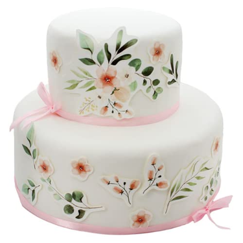 Essbare Tortendeko - Watercolour Eucalyptus & Kirschblüte - Fondant Kuchen Tattoo aus essbarem Zuckerpapier von Tortenbild