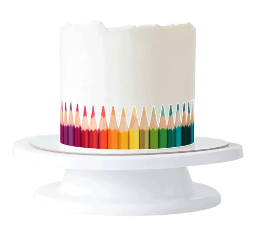 Tortenband Buntstifte essbar - Kontur geschnitten - 4 Stück á 24cm x 5cm passend für Torten bis 30 cm zum mitessen - kreative Dekoration für Torten von Tortenbild