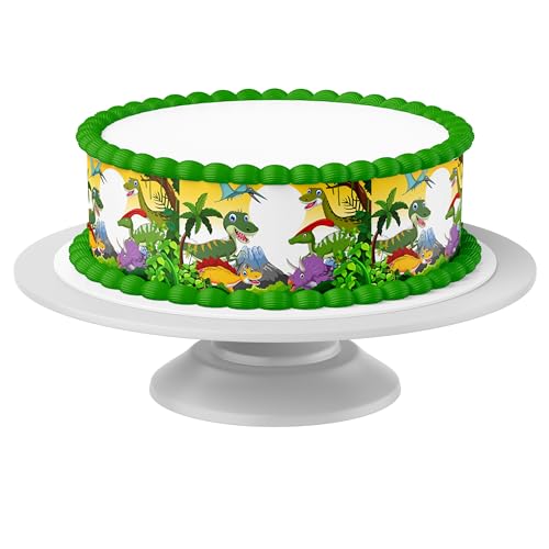 Tortenband Dinosaurier essbar - 4 Stück á 24cm x 5cm passend für Torten bis 30 cm zum mitessen - kreative Dekoration für Torten von Tortenbild
