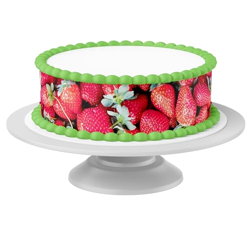 Tortenband Erdbeere essbar - 4 Stück á 24cm x 5cm passend für Torten bis 30 cm zum mitessen - kreative Dekoration für Torten von Tortenbild