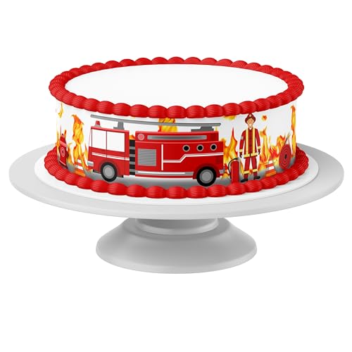 Tortenband Feuerwehr essbar - 4 Stück á 24cm x 5cm passend für Torten bis 30 cm zum mitessen - kreative Dekoration für Torten von Tortenbild